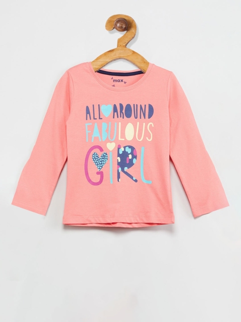 

max Girls Pink Printed Round Neck T-shirt