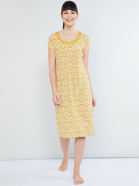 

max Mustard Yellow & White Printed Nightdress
