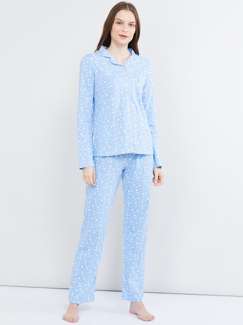 

max Women Blue Printed Night suit