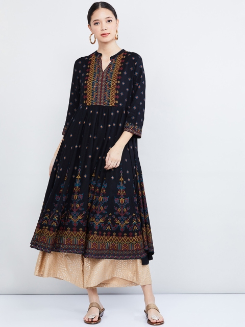 

max Women Black & Blue Printed Anarkali Kurta