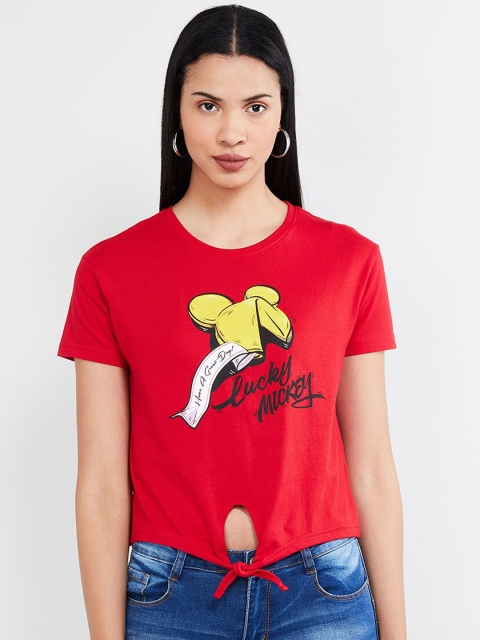 

max Women Red Printed Round Neck T-shirt