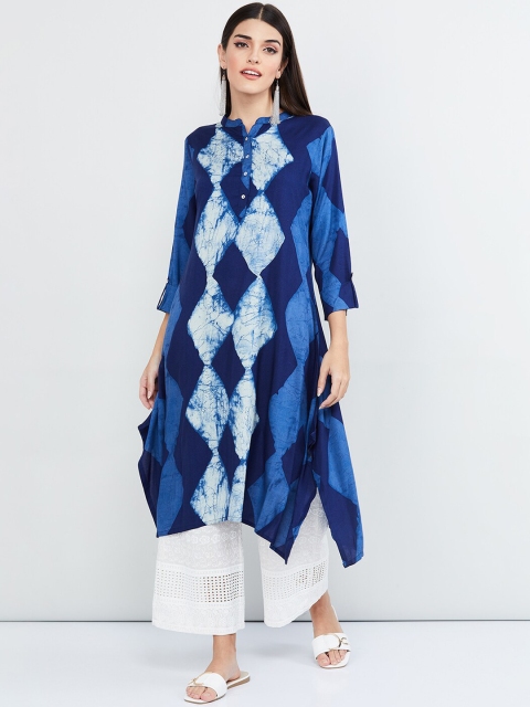 

max Women Blue & Off-White Printed Straight Kurta