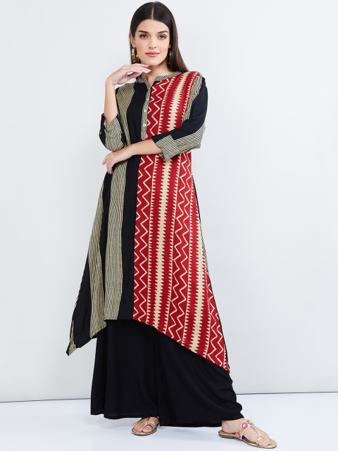 

max Women Red & Black Printed Straight Kurta