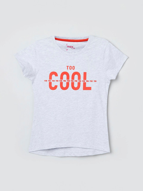 

max Girls Grey Printed Round Neck T-shirt