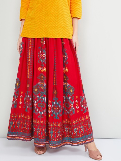 

max Women Red & Blue Self-Design Flared Maxi Skirt