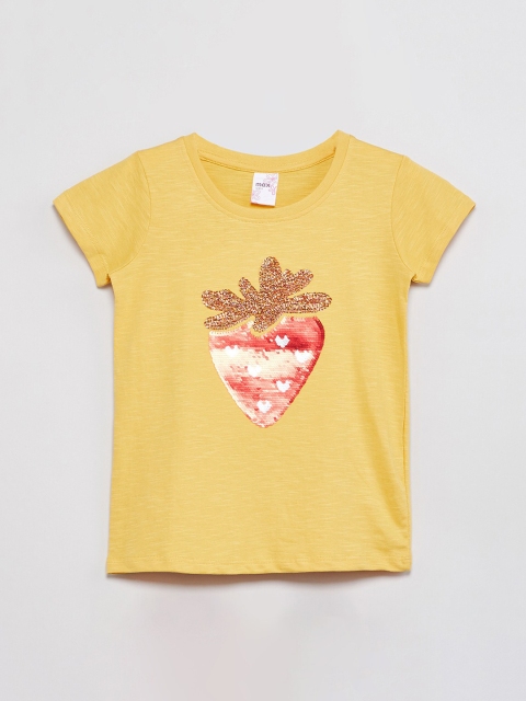 max Girls Yellow Solid Round Neck T-shirt