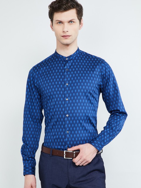 

max Men Navy Blue Slim Fit Printed Formal Shirt