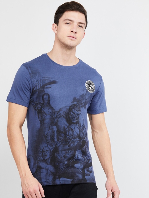 

max Men Blue & Black Avengers Printed Round Neck T-shirt