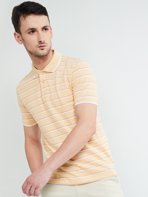 

max Men Yellow Striped Polo Collar T-shirt