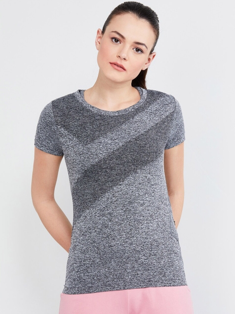 

max Women Grey Printed Round Neck T-shirt