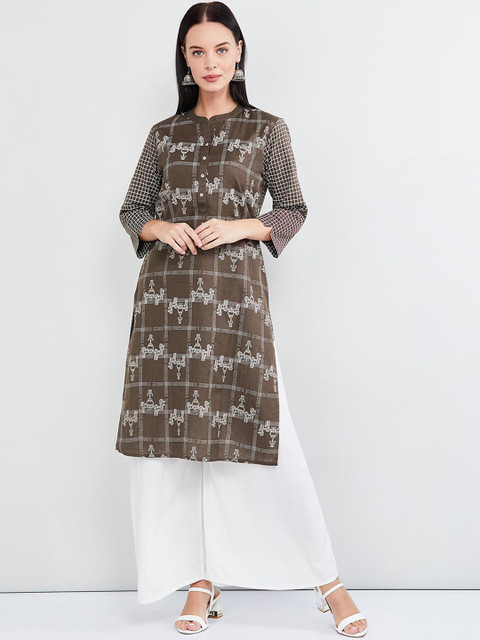 

max Women Brown Printed Straight Kurta