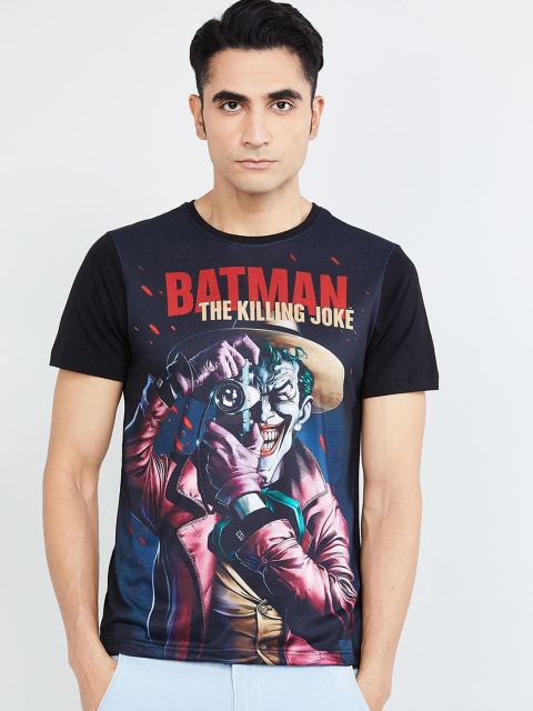 

max Men Black Batman Printed Round Neck T-shirt