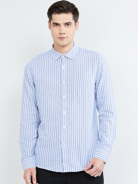 

max Men Blue & White Regular Fit Striped Casual Shirt