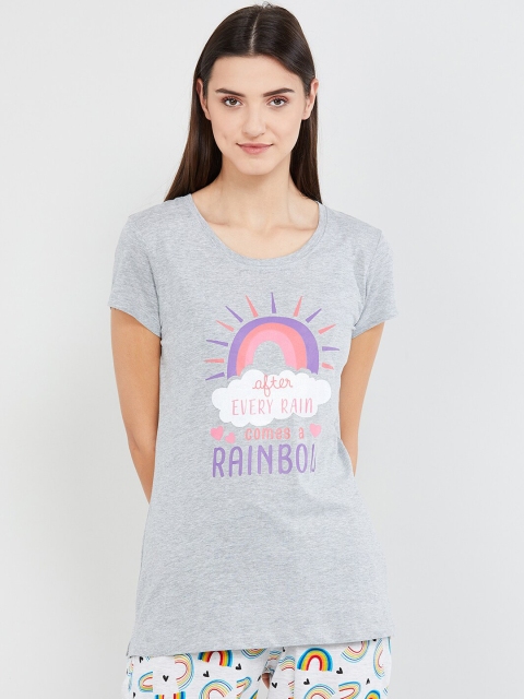 

max Women Grey & Purple Printed Lounge T-Shirt