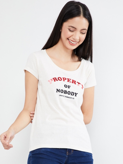 

max Women Off-White Printed Round Neck T-shirt