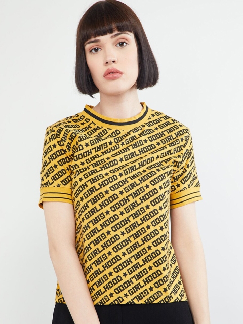 max Women Yellow Printed Round Neck T-shirt