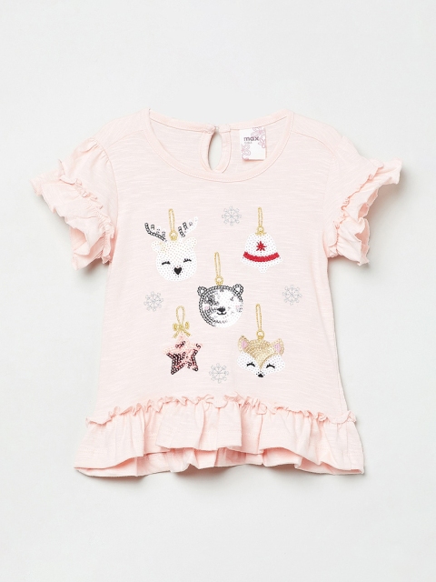 

max Girls Pink & White Embellished A-Line Top
