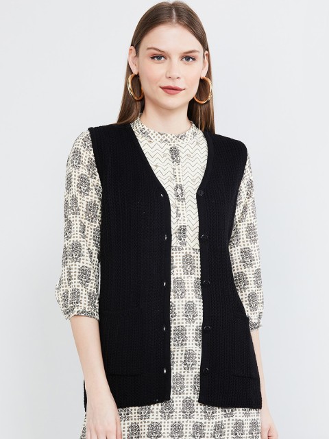 

max Women Black Self Design Tailored Jacket