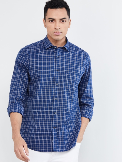 

max Men Blue Regular Fit Checked Casual Shirt