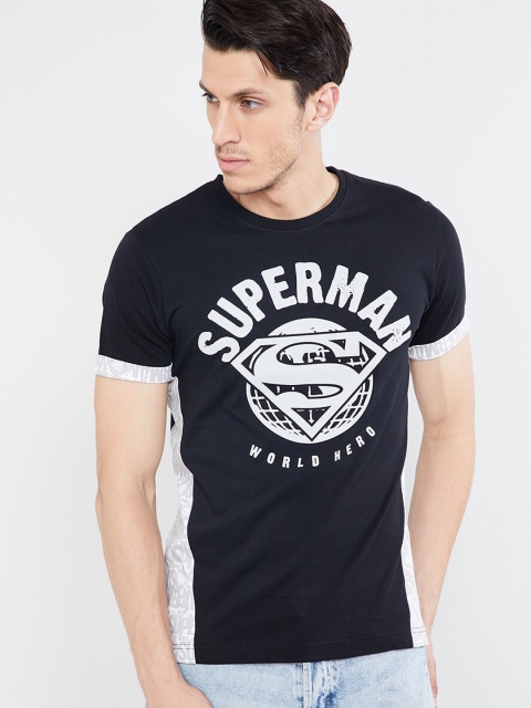

max Men Black Superman Printed Round Neck T-shirt