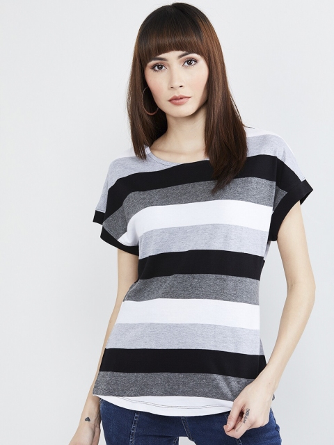 

max Women Charcoal Grey Striped Round Neck T-shirt