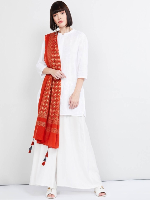 

max Rust Red & Gold-Coloured Printed Dupatta