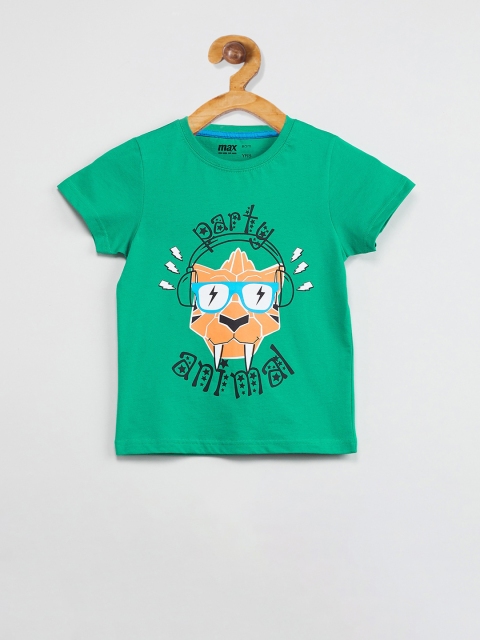 

max Boys Green Printed Round Neck T-shirt