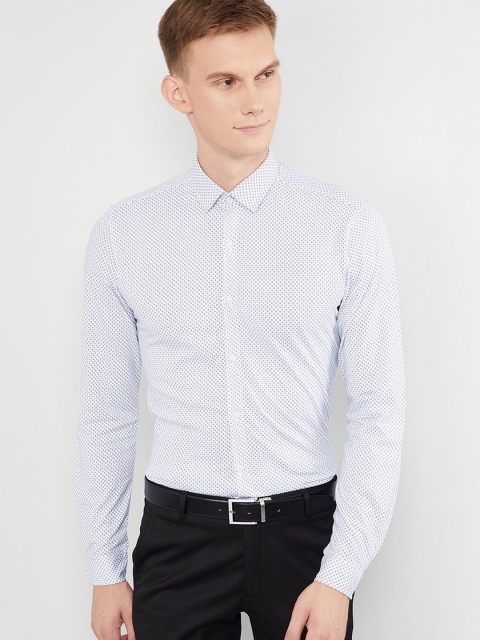 max Men White & Grey Regular Fit Printed Formal Shirt