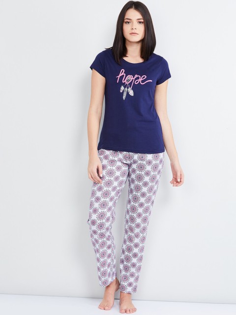 

max Women Blue & Pink Printed Night suit