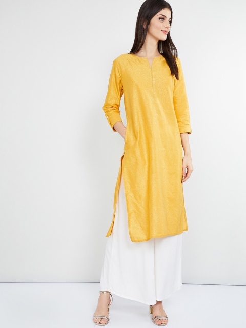 

max Women Yellow Printed A-Line Kurta