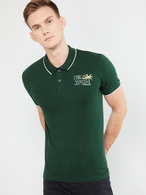 

max Men Green Solid Polo Collar T-shirt