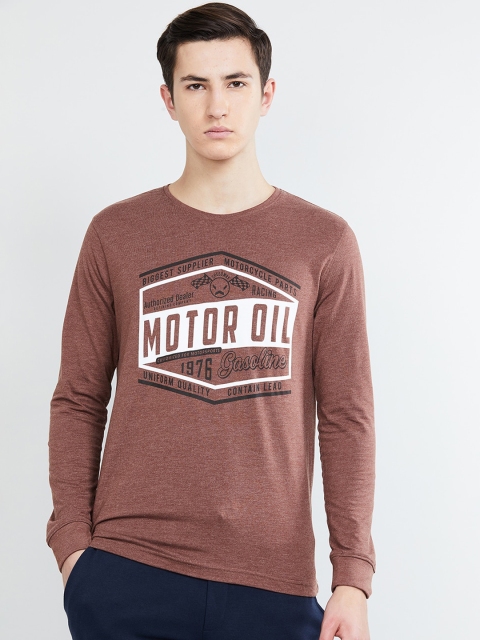 

max Men Brown Printed Round Neck T-shirt