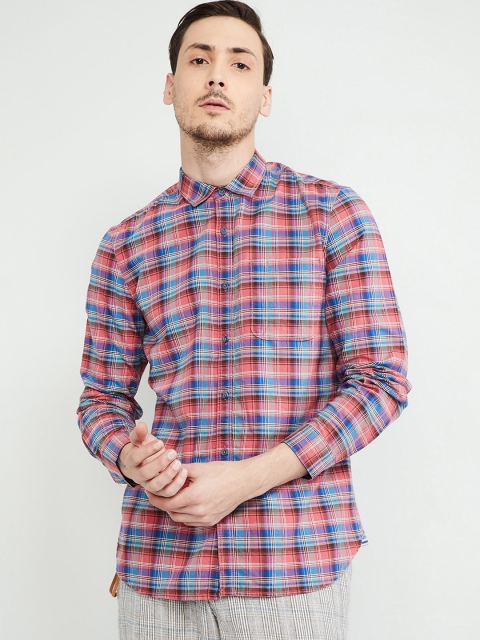

max Men Pink & Blue Slim Fit Checked Casual Shirt
