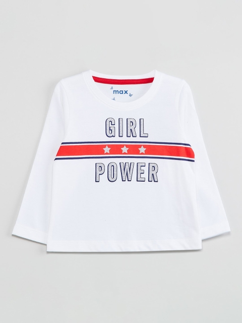 

max Girls White Printed Round Neck T-shirt