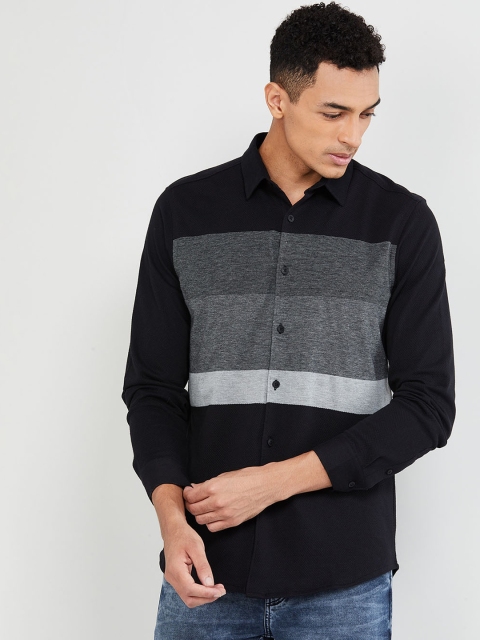 

max Men Black & Grey Slim Fit Colourblocked Casual Shirt