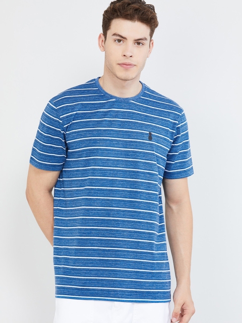 

max Men Blue Striped Round Neck T-shirt