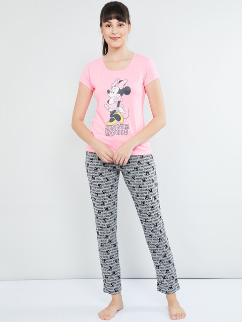 

max Women Pink & Grey Printed Night suit