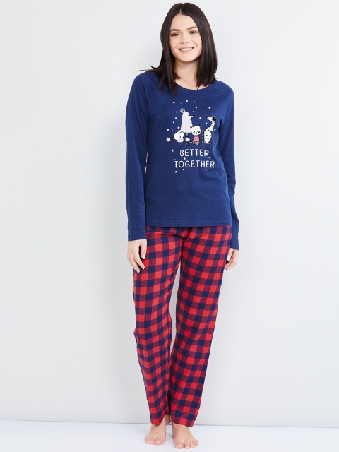 

max Women Blue & Red Printed Night suit