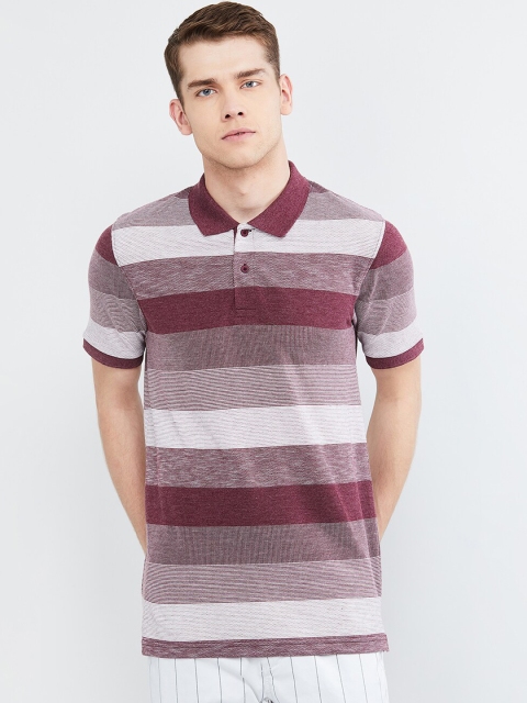 

max Men Red & White Striped Polo Collar T-shirt