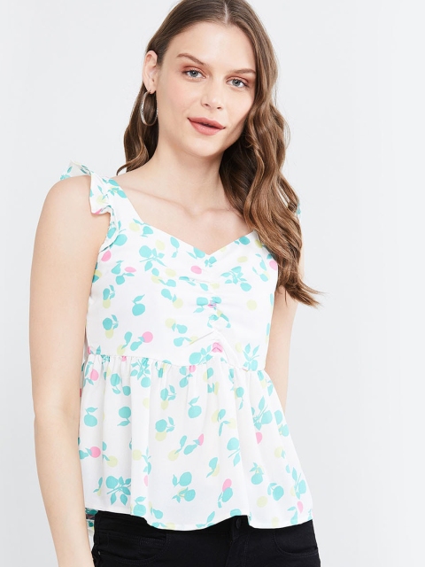

max Women White Floral Printed Peplum Top