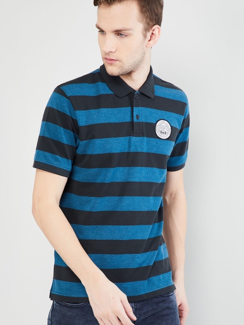 

max Men Blue & Black Printed Polo Collar T-shirt