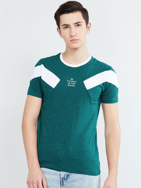 

max Men Green Printed Round Neck T-shirt