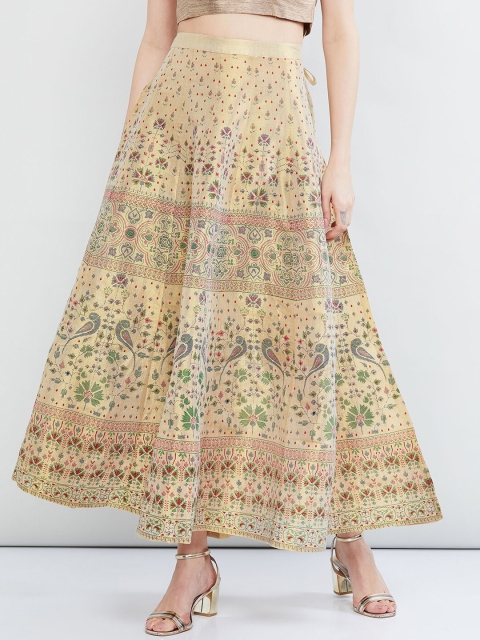 

max Women Beige & Red Printed Flared Maxi Skirt