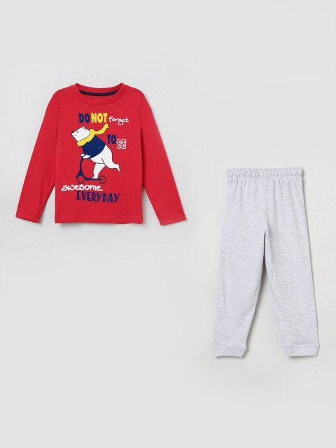 

max Boys Red & Grey Printed Night Suit Set