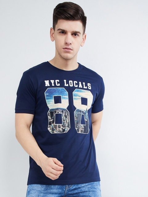 max Men Blue Printed Round Neck T-shirt