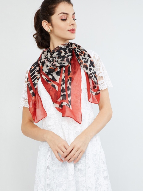 

max Women Red & Off-White Animal Printed Scarf
