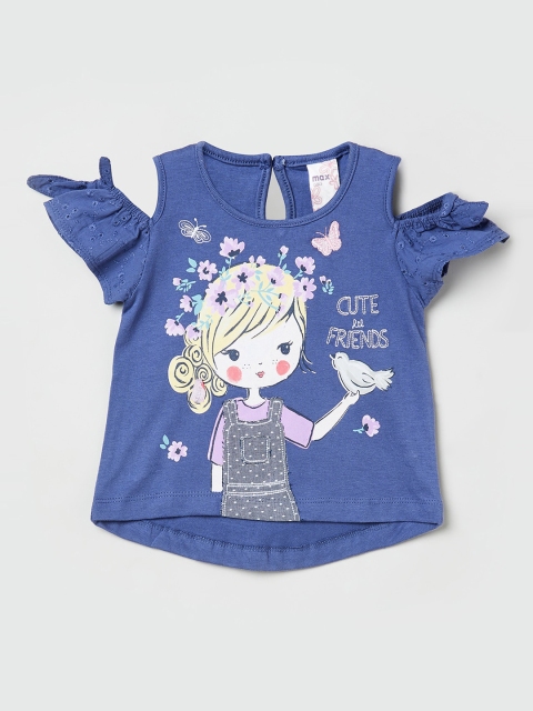 

max Girls Blue Printed High-Low Pure Cotton Top