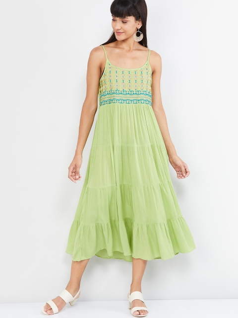 

max Women Green Embroidered A-Line Dress