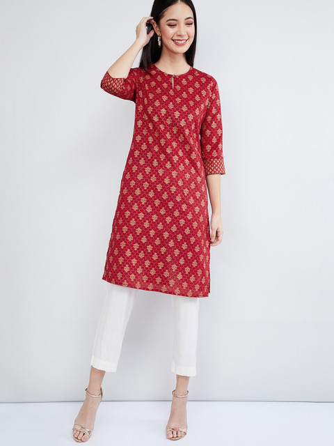 

max Women Red & Beige Printed Straight Kurta