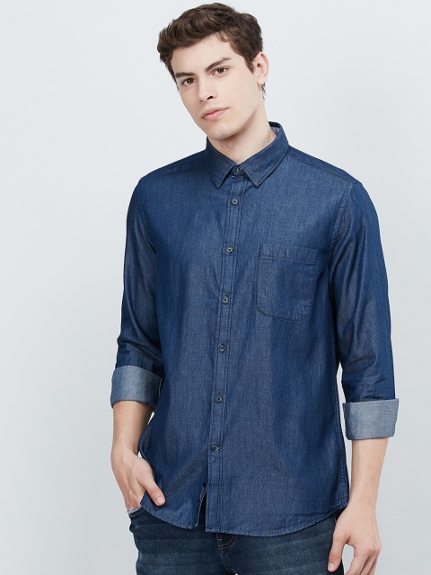 

max Men Navy Blue Regular Fit Solid Casual Shirt